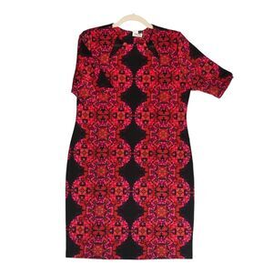 Red Pink and Black Dress Womens Size 14 Very Stretchy Sheath Shift Pencil